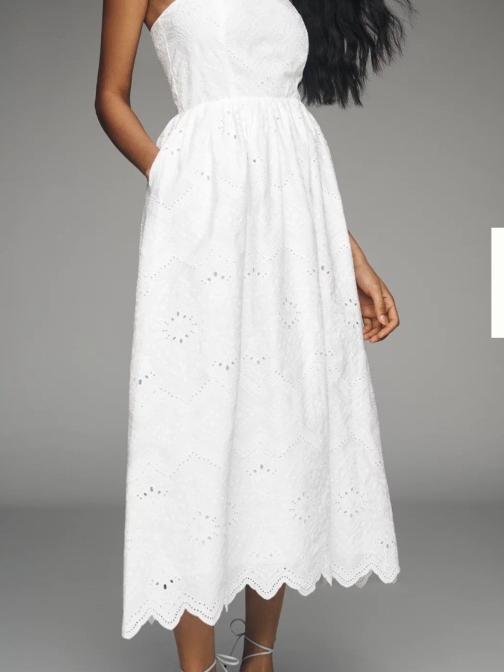 Endless Rose White Eyelet Midi Dress with Scalloped Hem